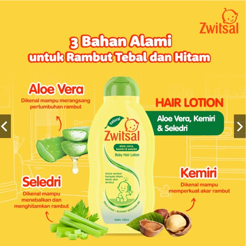 [BPOM] ZWITSAL Baby Hair Lotion 100 ml / Natural Aloevera AVKS / Minyak Rambut / MY MOM