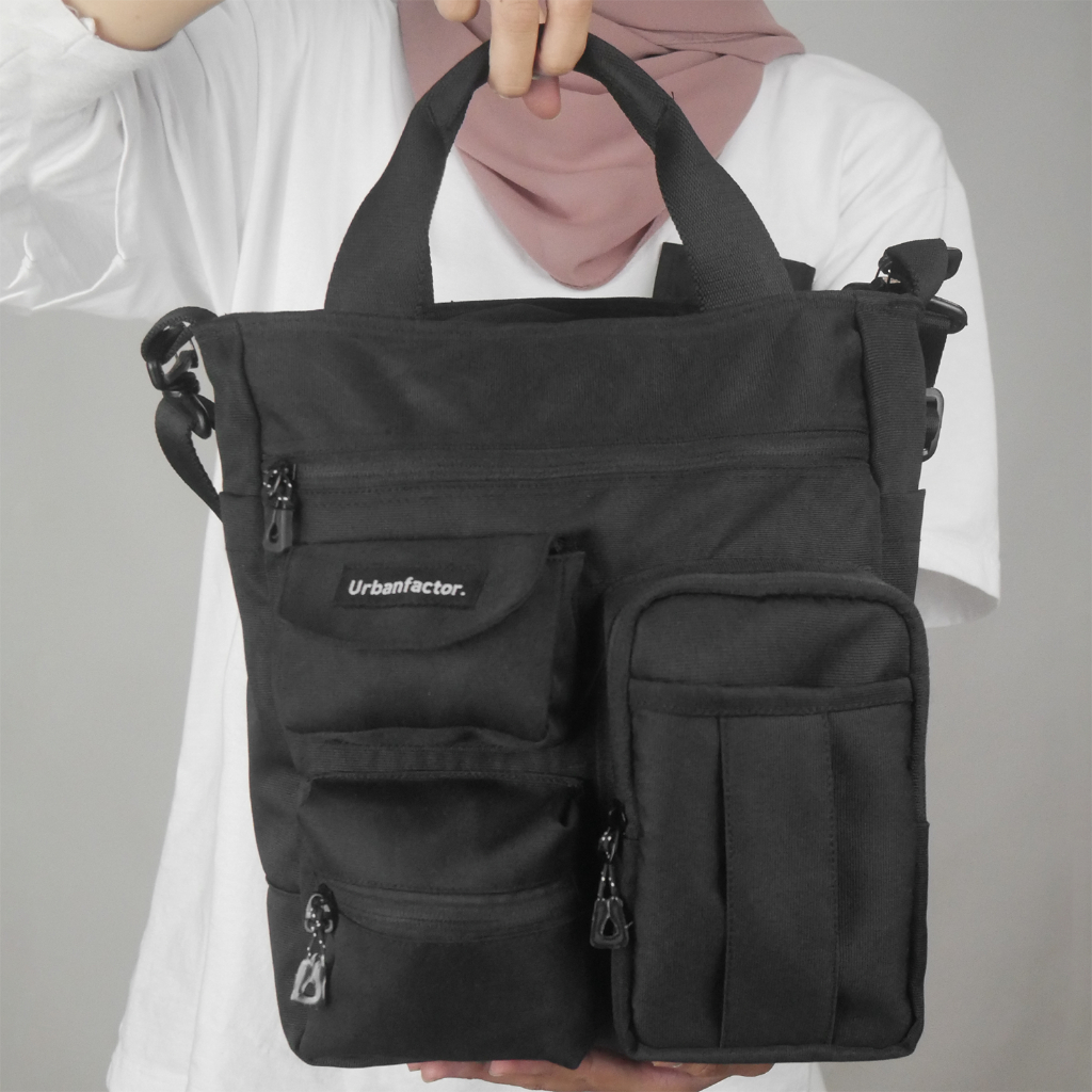 FUSION BLACK |ManNeedMe x URBAN| Tas Selempang Pria Wanita Tas Jinjing Tote Bag ORIGINAL