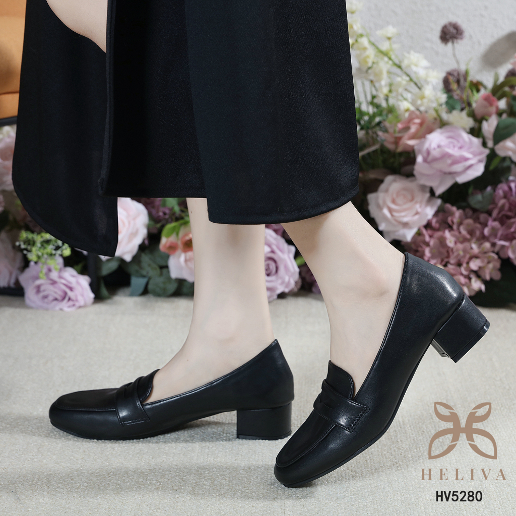 LORENE HELIVA Sepatu Hak Tahu 3,5cm Sedang Model Pansus Polos Bahan Kulit HV5280 Original Brand