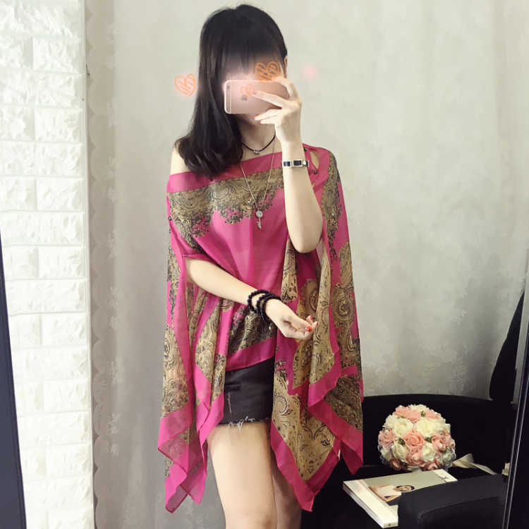 Syal Wanita Import Korea Bernapas Sederhana Selendang Fashion Outer Scarf Anti Uv Pencetakan Premium Sutra Scarf