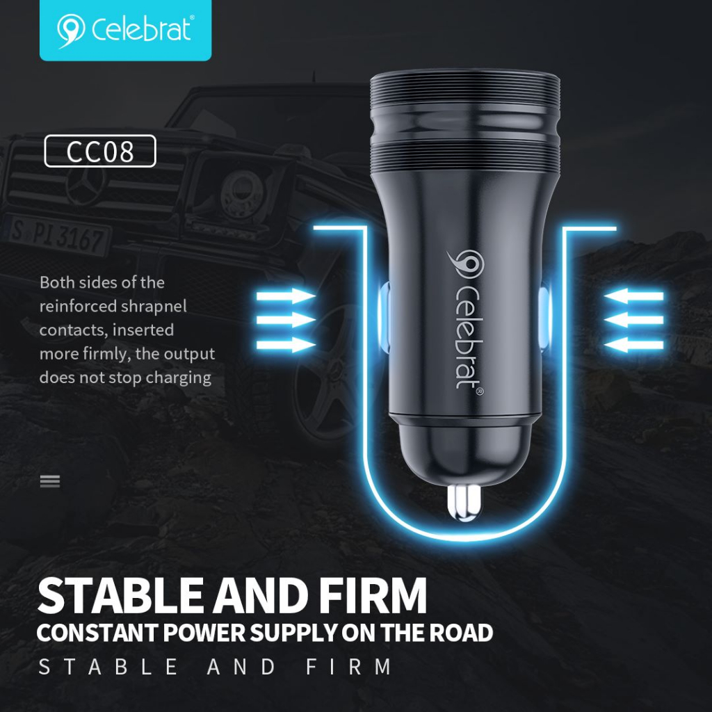 Celebrat CC08 Charger mobil car chasan stabil 2.4A Dual usb car charger