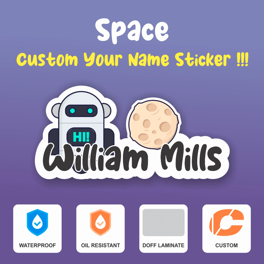 

STICKER NAMA PREMIUM | LABEL NAMA | LAMINATING DOFF | SPACE