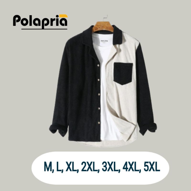 Kemeja Lengan Panjang Hitam Putih Corduroy