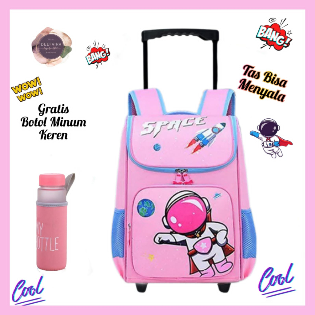 Tas Ransel Troli Anak Perempuan Terlaris Motif Space Astro Gratis Botol Minum Untuk Sekolah Tk Sd