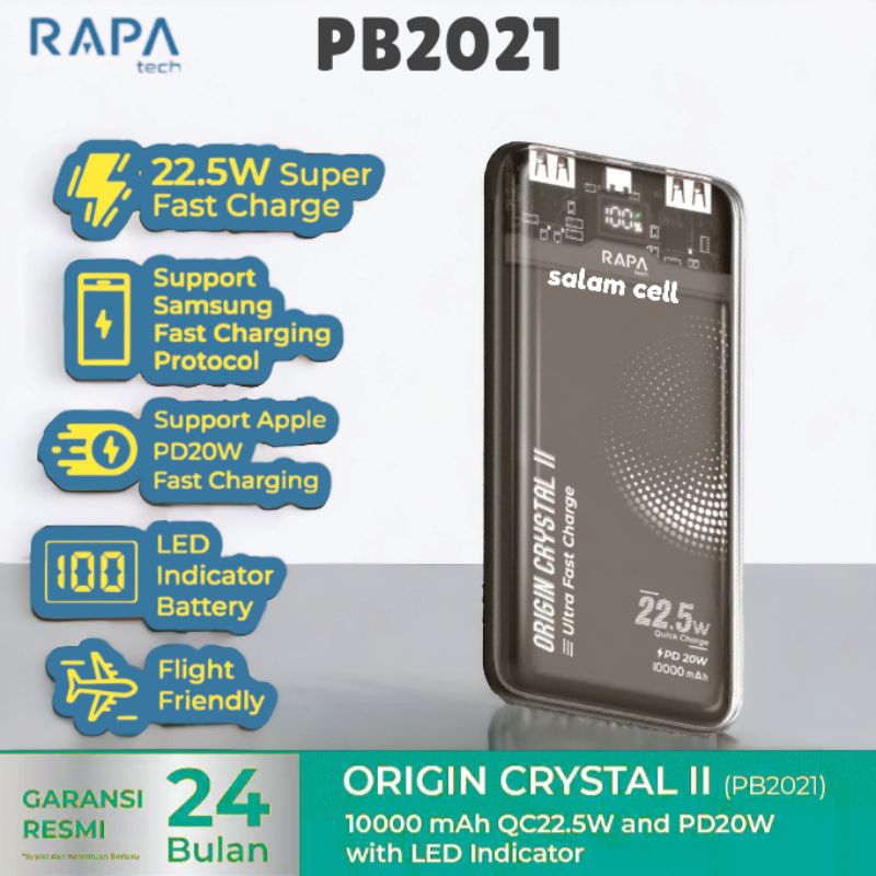 Powerbank RAPAtech PB2021 22,5W Super Fastcharge Led Bateray Original Rapa Pb2021 Garansi Resmi