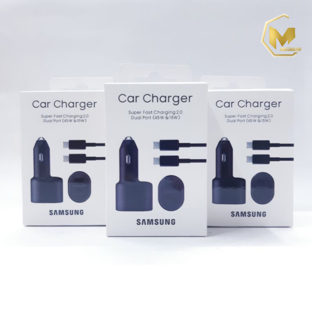 Saver Cashan mobil SAMSUNG 45W + 15W Super Fast Dual Car Charger 45W+15W Original100% pengisian daya super cepat dapat kabel c to c MA4808