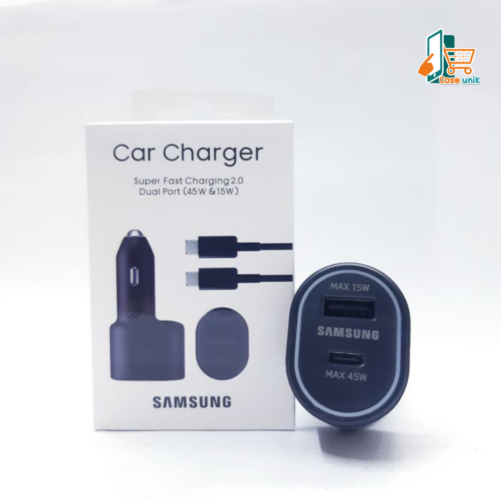 Saver Cashan mobil SAMSUNG 45W + 15W Super Fast Dual Car Charger 45W+15W Original100% pengisian daya super cepat dapat kabel c to c CS5942