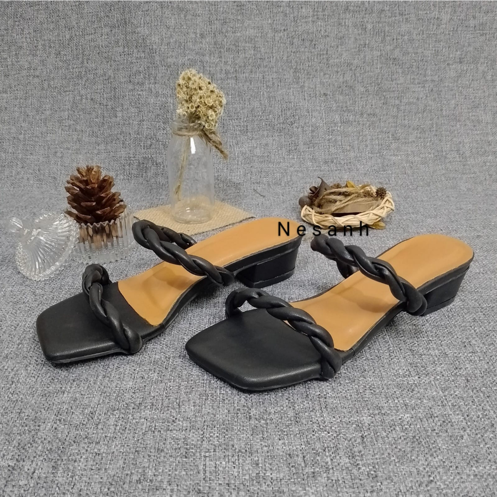 Sandal Heels Wanita Tali Kepang Hak 3cm NESANH - TANIA