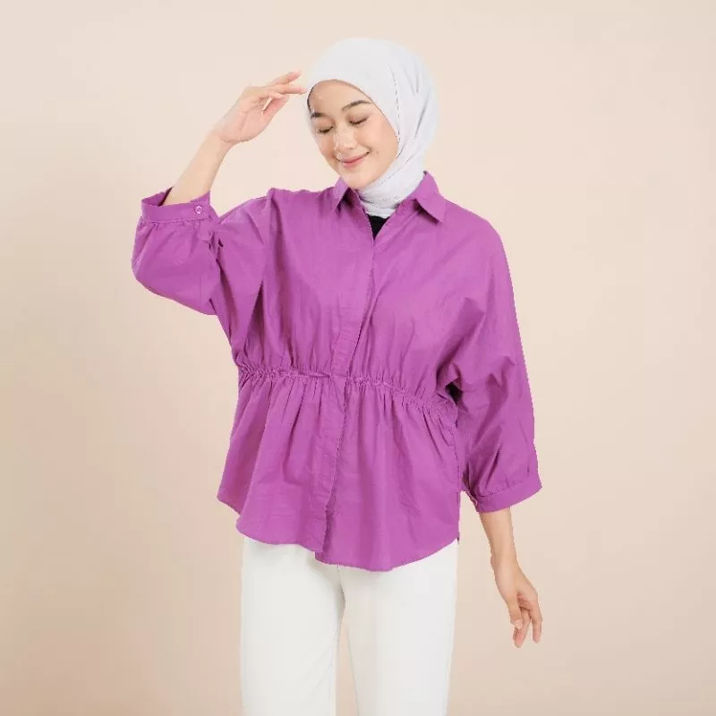 Anara Shirt Linen- Kemeja Serut Depan- Kemeja Wanita- Atasan Wanita Oversize