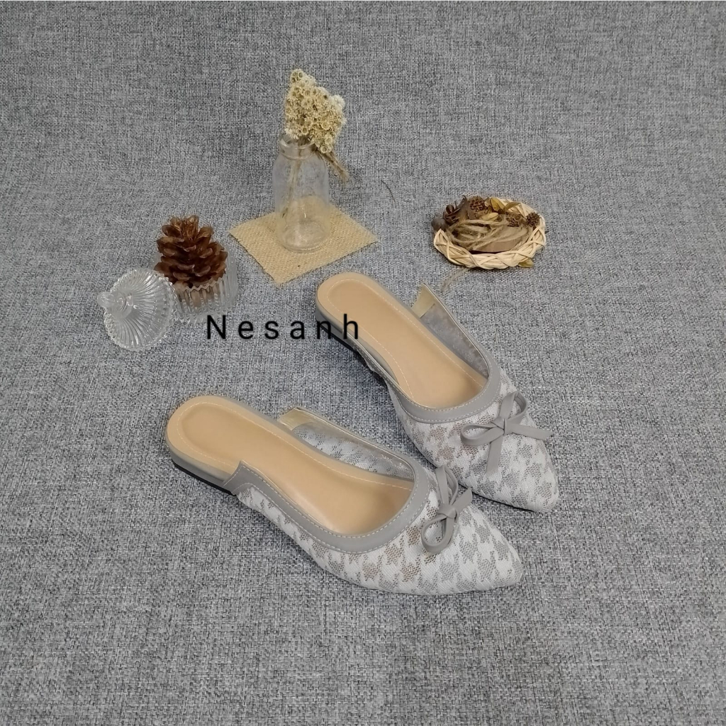 NESANH - SANDRA Sepatu Mules Slip On Wanita Bahan Brukat