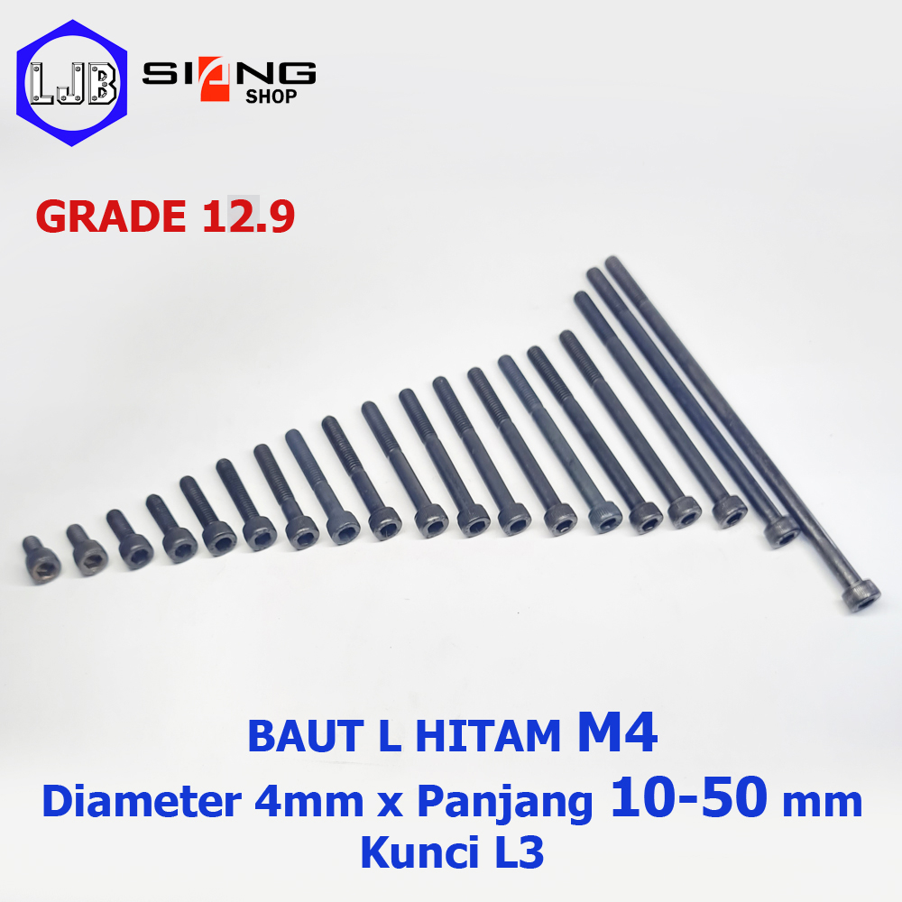 Baut L Hitam M4 Grade 12.9 Panjang 10-50mm