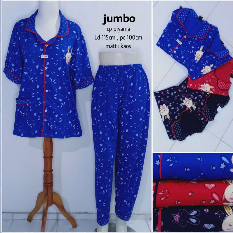 Baju Tidur Wanita Jumbo Setelan Piyama bahan Kaos Nyaman