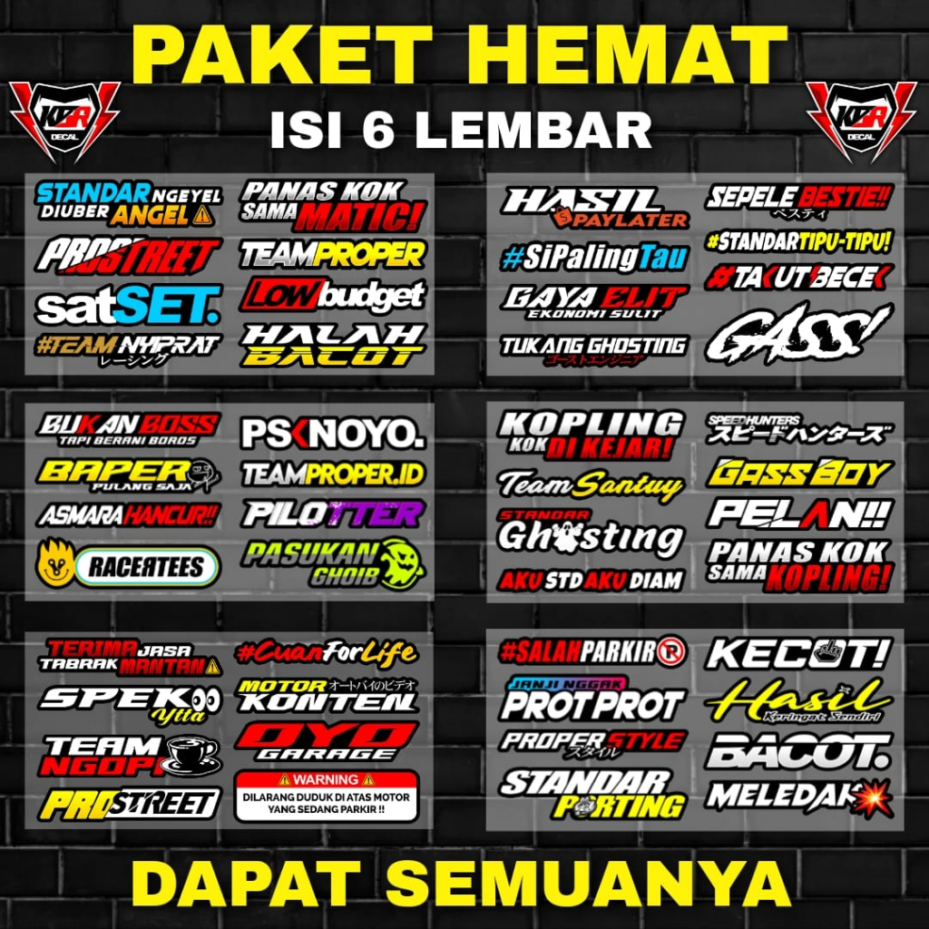 Stiker Motor Racing Pack Print Cut Paket Hemat isi 6 Lembar