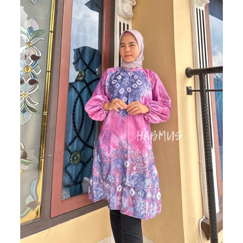 tunik / atasan kerja jumputan palembang asli handmade sutra silk