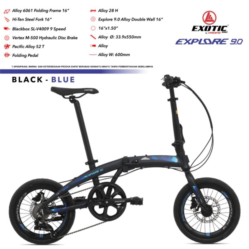 SEPEDA LIPAT/FOLDING  EXOTIC EXPLORE 9.0 ALLOY HYDRAULIC UK 16 INCH ALLOY HYDRAULIC