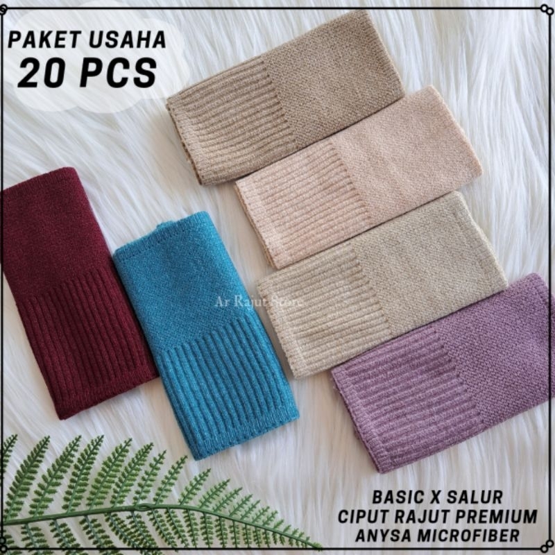 PAKET USAHA ISI 20 PCS / Inner Bandana Ciput Rajut Premium Anisa Microfiber Anti Pusing motif Basic salur