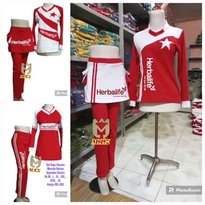Baju Set Senam Wanita Desain Warna Merah Putih / Baju Set OlahRaga Merah Putih