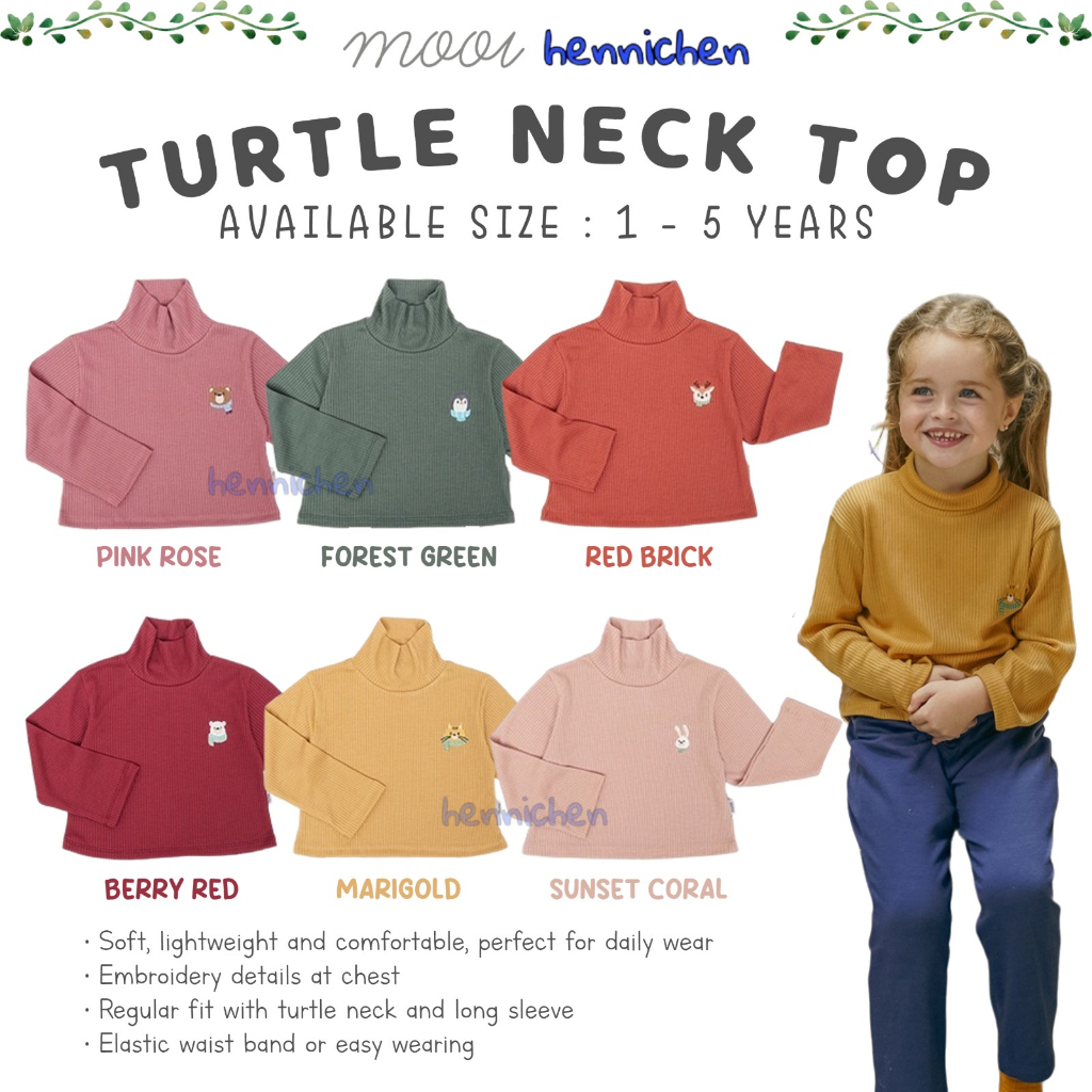 Mooi Turtle Neck Top Holiday Series 1-5 Tahun Atasan Baju Lengan Panjang Anak Unisex