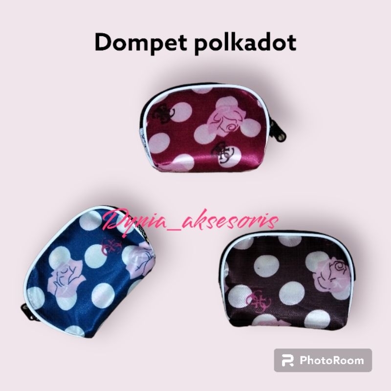 Aksesoris Dompet koin kain POLKADOT murah warna warni tempat menyimpan uang belanja 1 resleting acce
