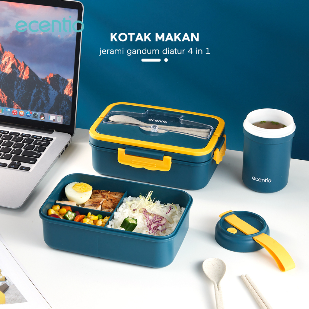 ecentio &amp; FOODI tempat makan anak set 2/3 pcs/kotak bekal set 3 sekat 1000ml/1500ml/termos air panas mini/tas bekal makanan alumunium foil lunch bag/BPA FREE/free sendok&amp;sumpit