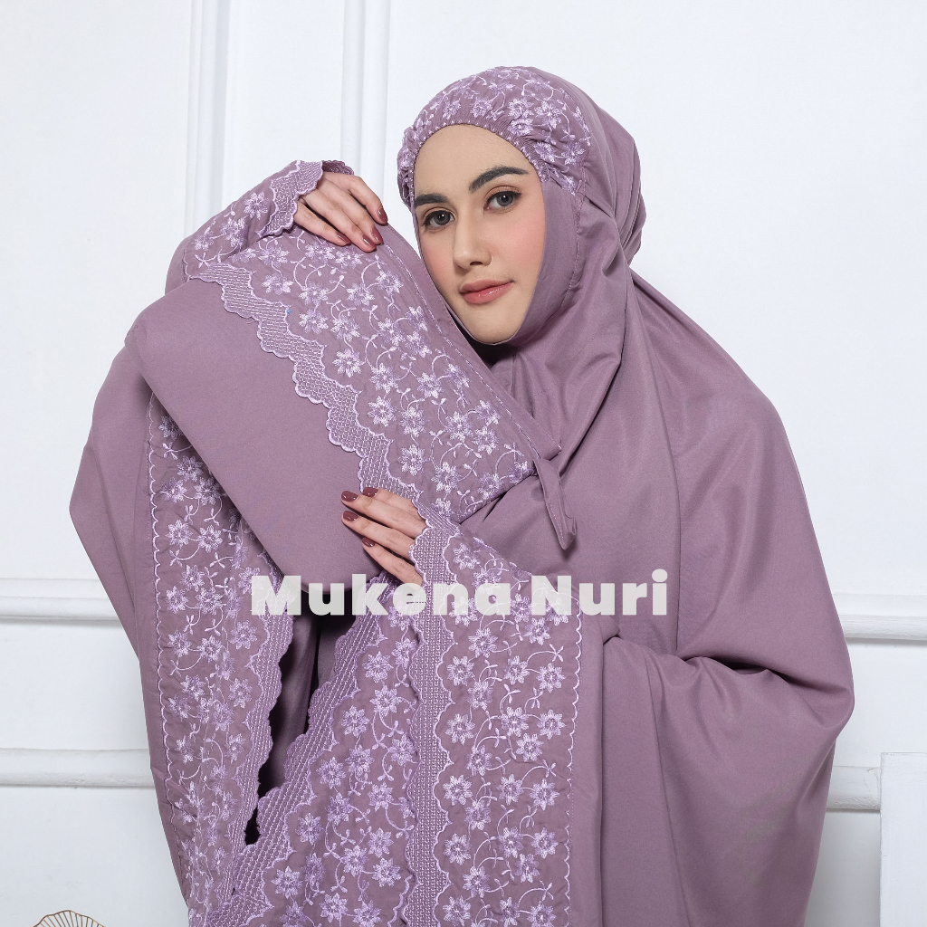 Mukena Dewasa Katun Bordir Renda Bunga Melati Jumbo Free tas