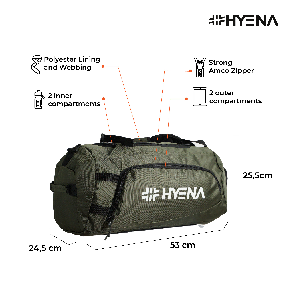 Hyena - Gravel Bags 3 IN 1 | Tas Selempang Duffle Bag | Tas Jinjing Olahraga | Tas Ransel Gym | Dufflebag Traveling - DD24