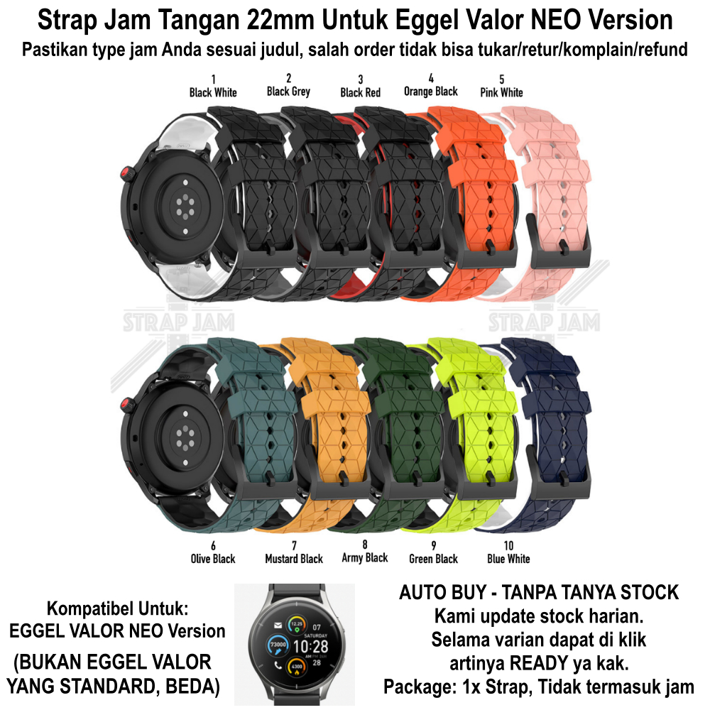 ZQT Strap 22mm Eggel Valor Neo - Tali Jam Tangan Silikon Rubber Quick Release