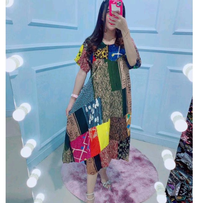 Daster Kencana Ungu Batik - Motif Perca - Leher Sleting - Busui - Bumil - Centini Hitput