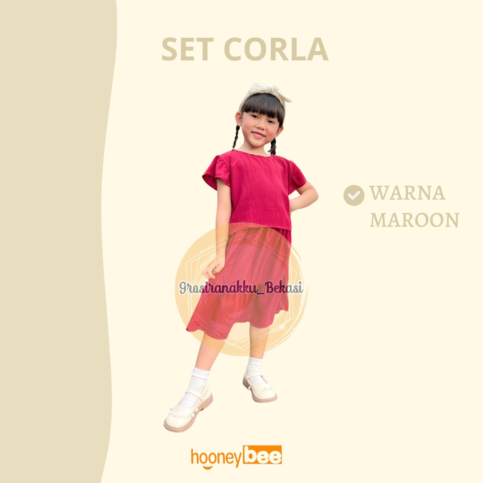 Setelan Anak Cewek Corla Hooneybee Warna Maroon Size 1-5 Tahun