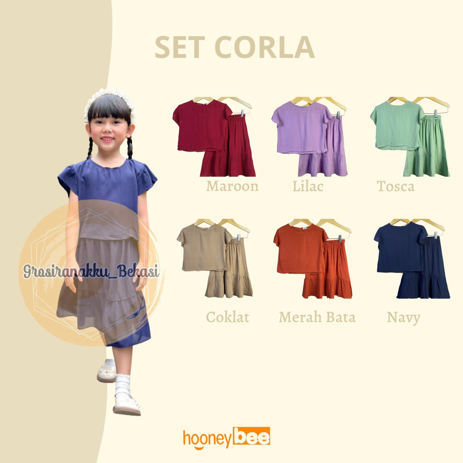 Setelan Anak Cewek Corla Hooneybee Mix Warna Size 1-5 Tahun