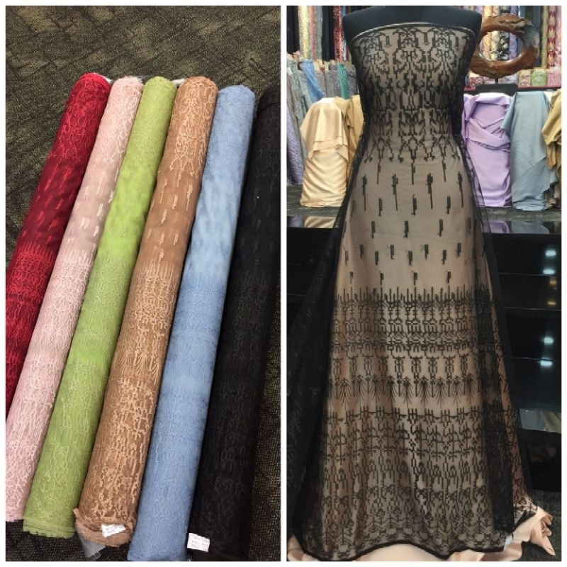 BAHAN KAIN TULLE BORDIR/BAHAN KAIN KEBAYA TILE ETNIK/TULE MOTIF BORDIR