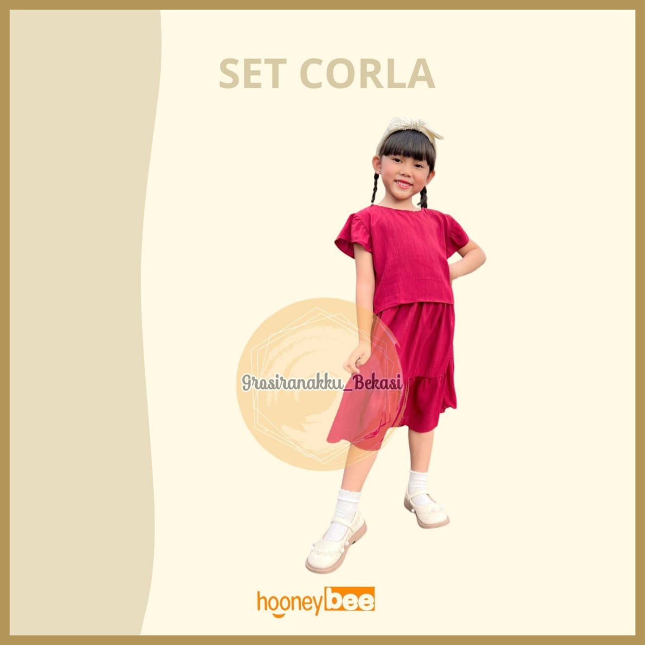 Setelan Anak Cewek Corla Hooneybee Warna Maroon Size 1-5 Thn