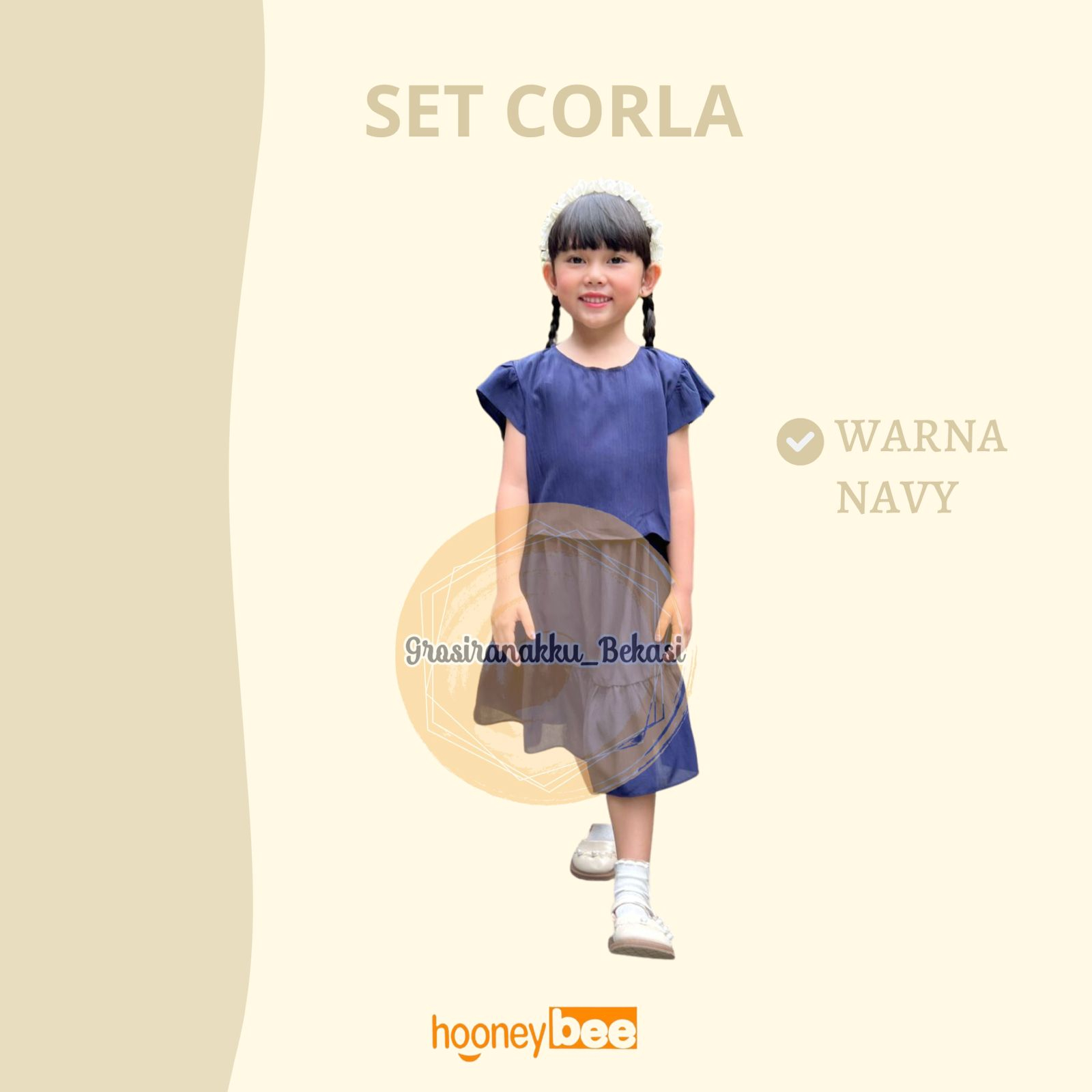 Setelan Anak Cewek Corla Hooneybee Warna Navy Size 1-5 Thn