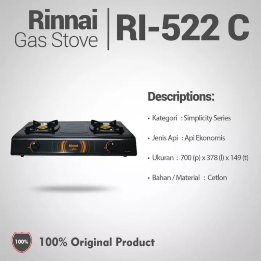 KOMPOR GAS RINNAI 2 TUNGKU RI 522C KOMPOR GAS 2 TUNGKU RINNAI RI 522C KOMPOR RINNAI 2 TUNGKU