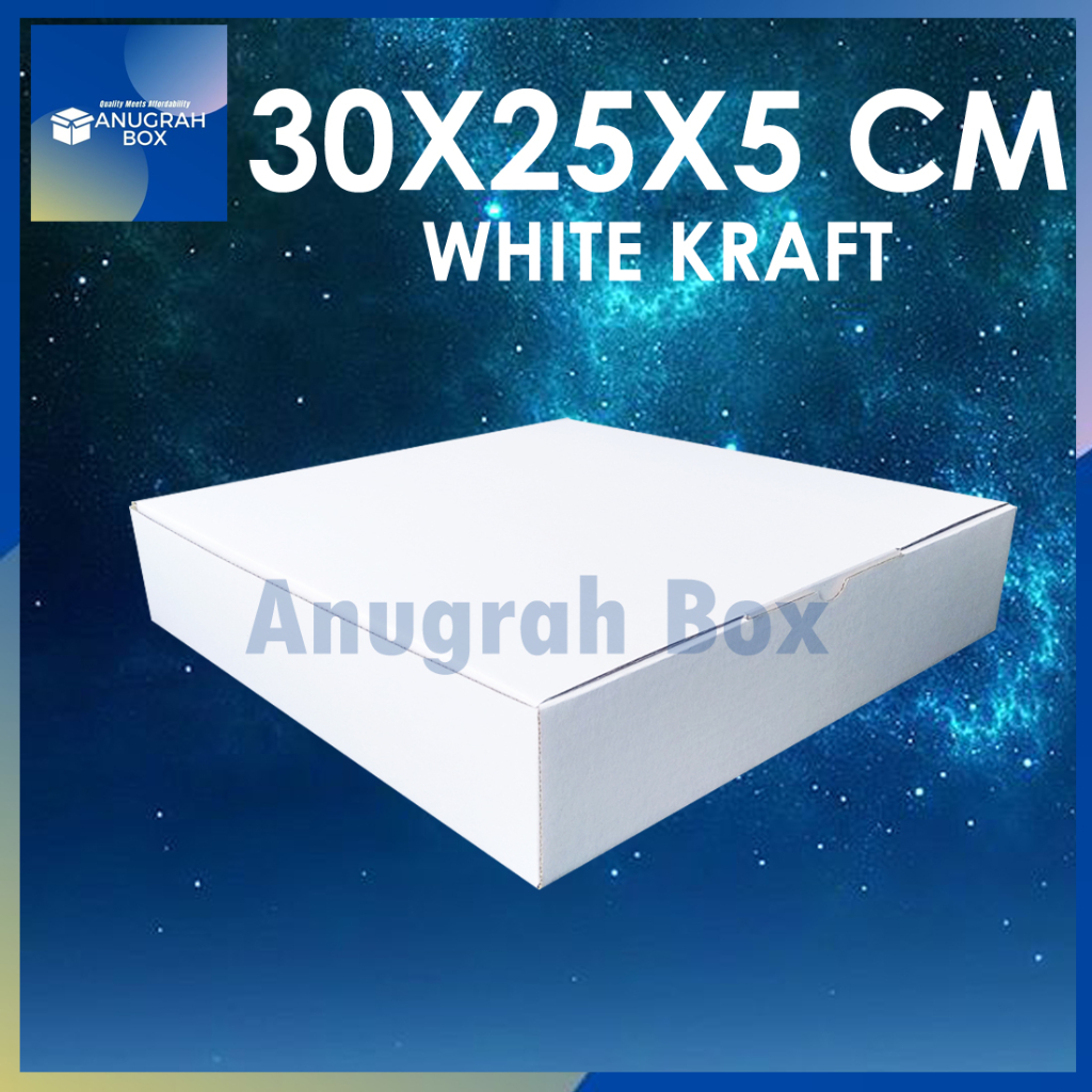 

Kardus PUTIH uk 30x25x5 cm (ECER) Die Cut Box Kotak Packing Aksesoris Baju Makanan Pizza Hijab Kue