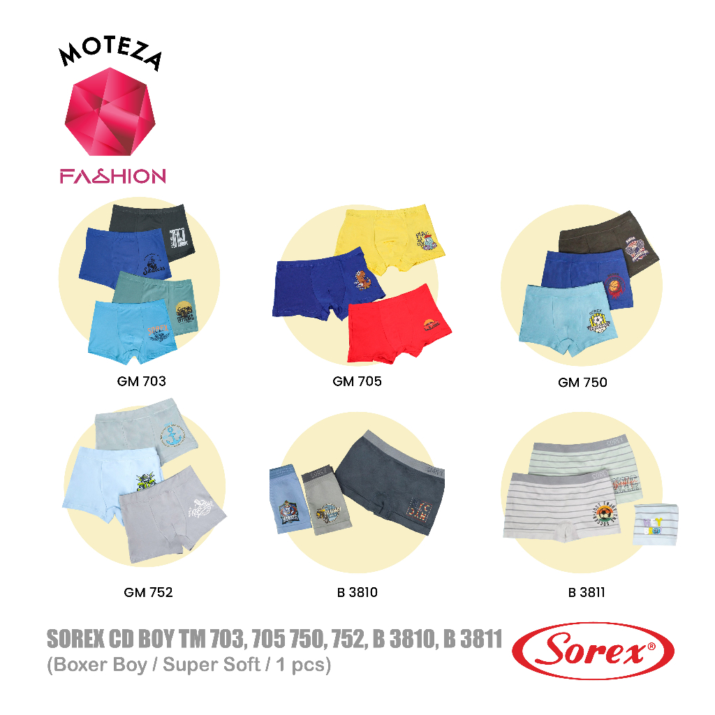 Sorex Celana Dalam Anak Laki Kids Boy - TM 703 ; 705 ; 750 ; 752 ;  B 3810 ; B 3811 - Boxer Super Soft