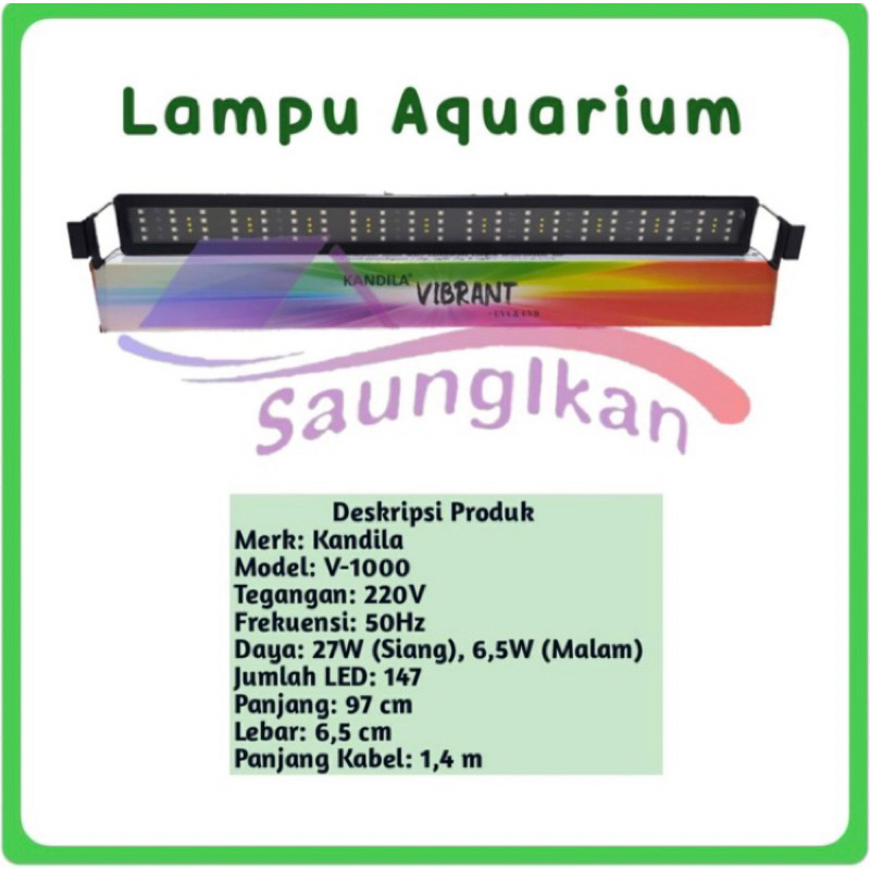 Lampu Led Aquarium KANDILA VIBRANT V-1000 3 mode UV A & UV B 100cm aquascape V 1000