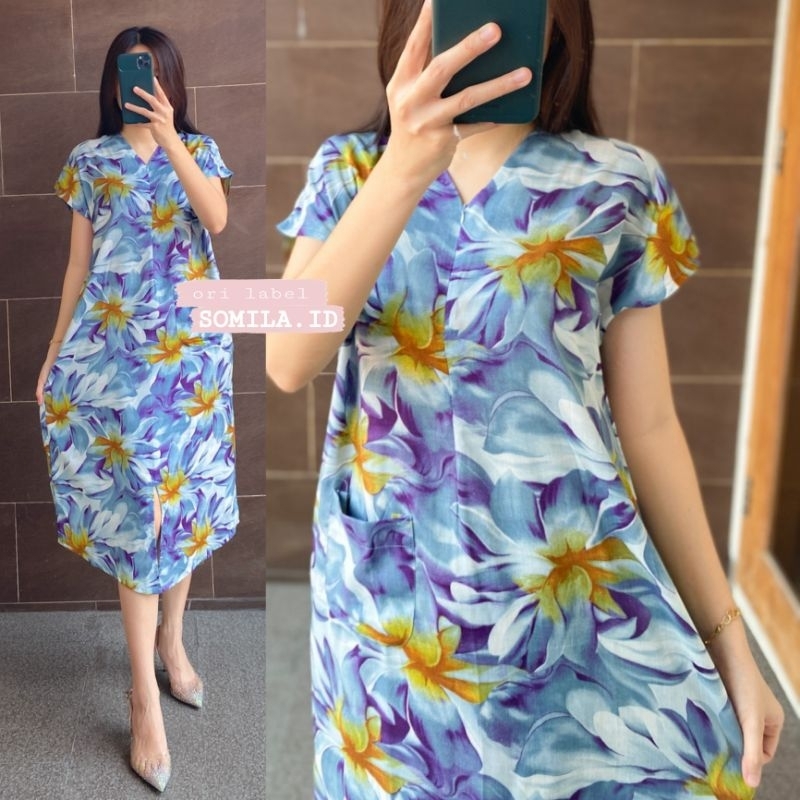 NEW MIDI DRESS SLITH SANUR. BUSUI LENGAN PENDEK SETALI. RAYON SUPER BANDUNG. FLORAL