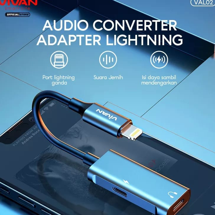 VIVAN Converter VAL01/VAL02 Splitter Lightning to Jack Audio AUX 3.5 mm + Lightning Charghing Call