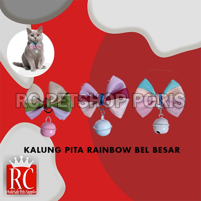 Kalung Kucing Anjing Pita Rainbow Motif Bel Besar