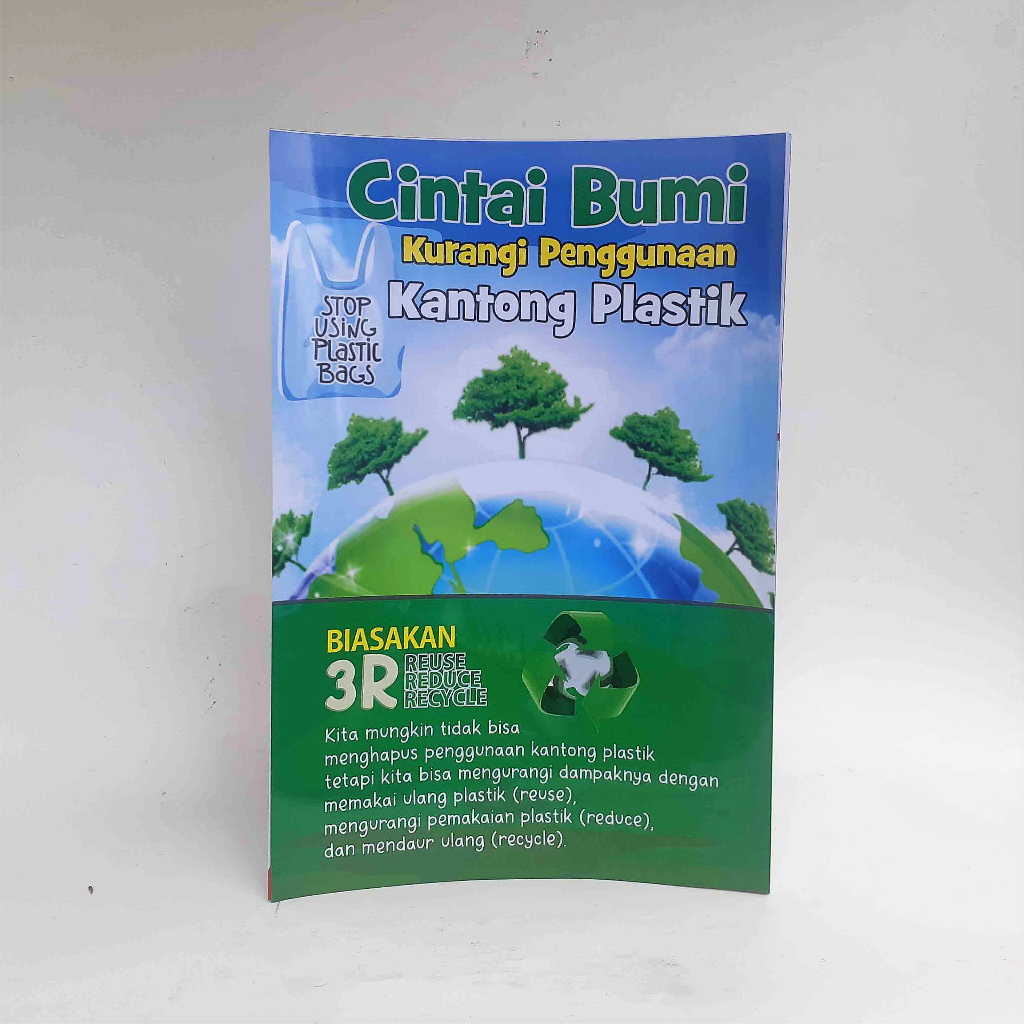 Poster Cintai Lingkungan | Poster Cintai Bumi Kurangi Penggunaan Kantong Plastik | Biasakan 3R