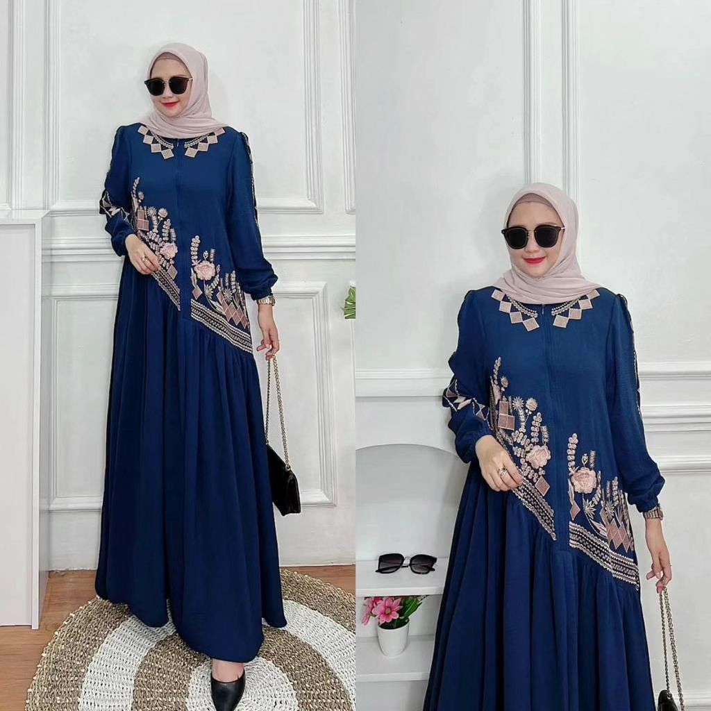 Vensa Dress Busana Muslim Wanita Terbaru Dress Kondangan Gaun Pesta Gamis Bordir Mewah Crinkle Airflow Premium