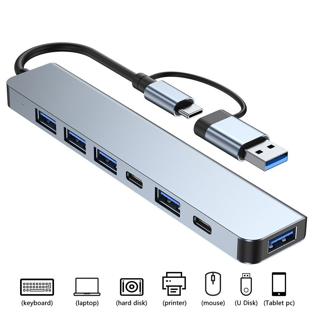 USB Hub Type C Adapter 7 in 1 USB 3.0 USB 2.0 PD 5W - GEN23 - Silver