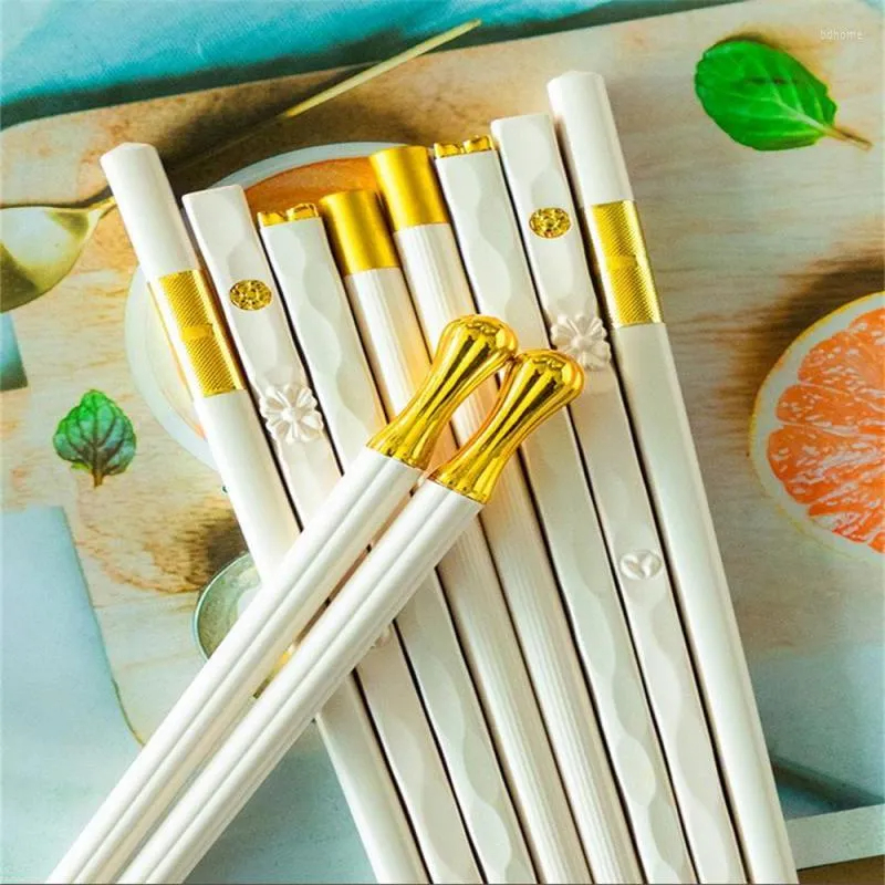 KANGJUNWEISHI Sumpit Makan Japanese Chopstick 5 Pasang - KJ-243 - White/Gold