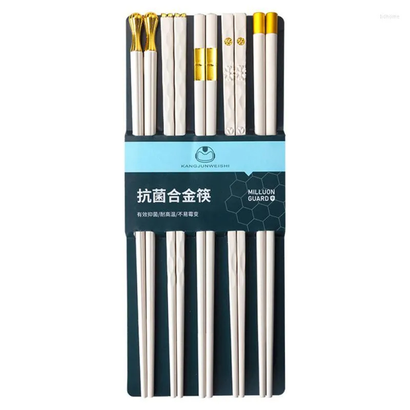 KANGJUNWEISHI Sumpit Makan Japanese Chopstick 5 Pasang - KJ-243 - White/Gold