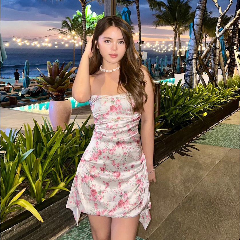 TMBM - Arlet Dress mini kemben tube baju wanita pakaian terusan white putih motif bunga floral flare