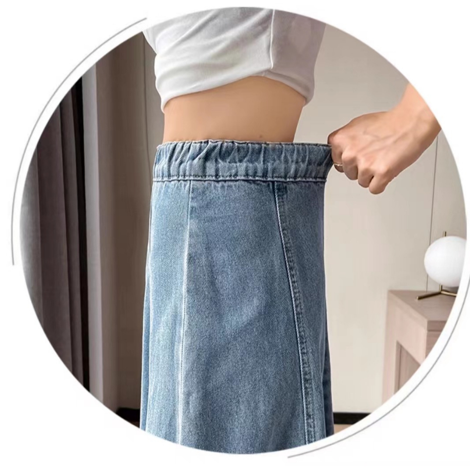 Rok korea style sepan rok Jeans Panjang Wanita Rok Jeans Stretch Span Denim Rok maxi Import melar rok jumbo bigsize muslim fashion ootd