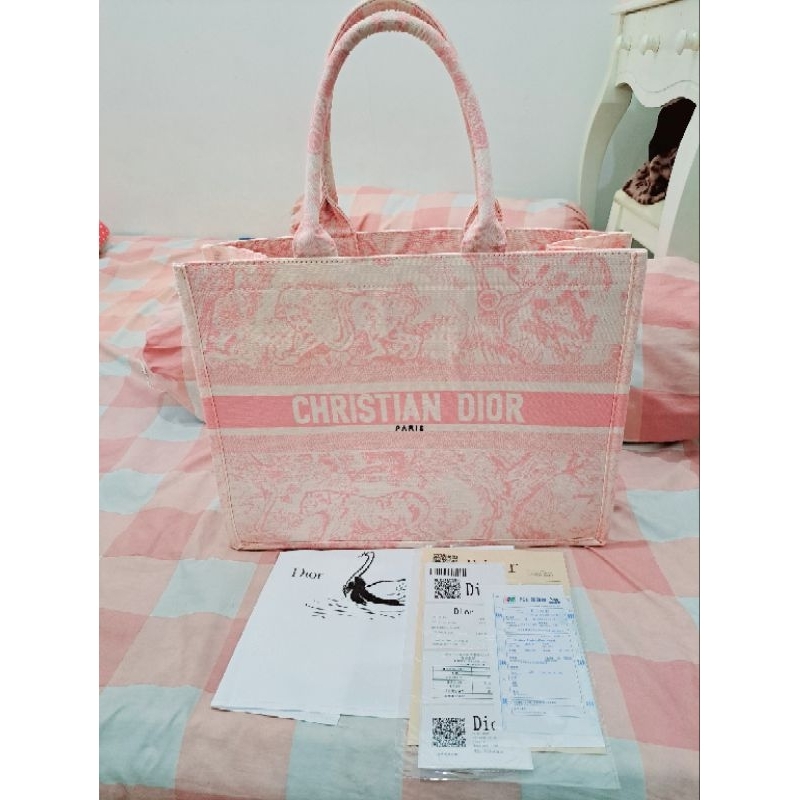 Preloved Totebag Dior Canvas Pink toile de joy embroidery premium