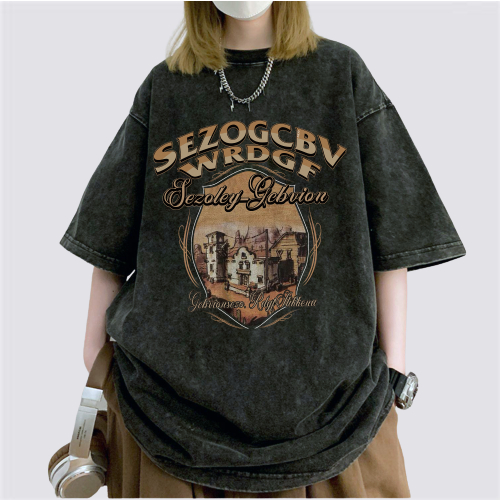 XIAOZHAINV Korean Style Retro House Pattern Washed Printing Kaos Wanita A0713/Atasan Wanita Terbaru