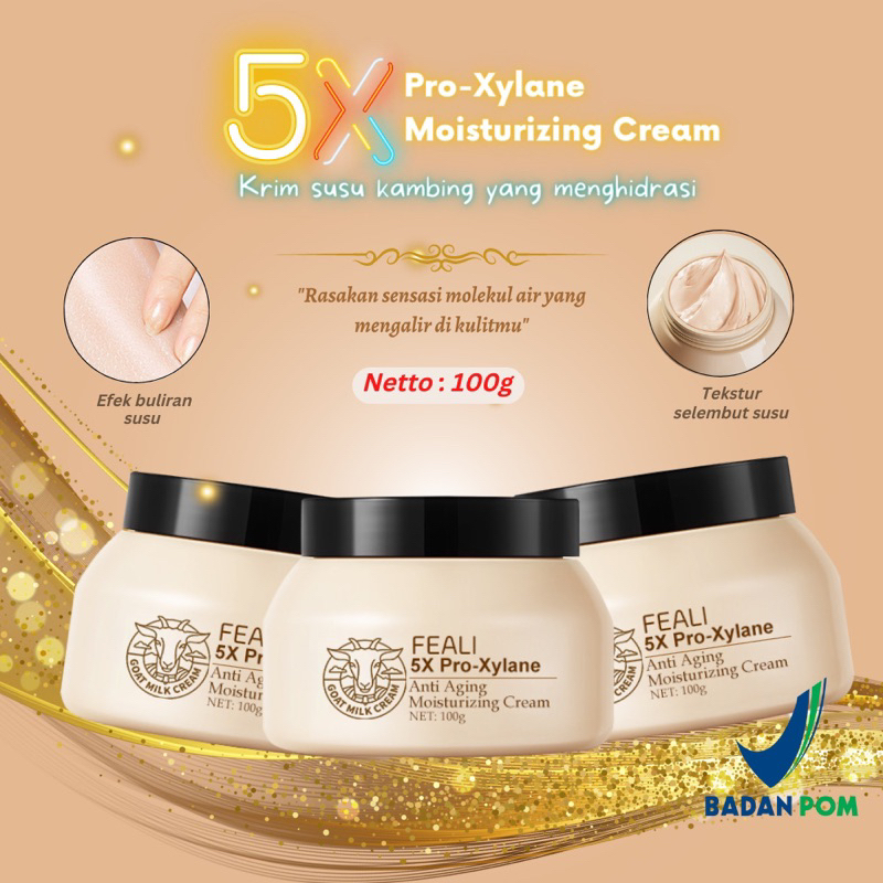 【BPOM】 FEALI - Moisturizer Cream 5x Pro Xylane Goat Milk 100 Gram Ektrak Susu Kambing Anti Aging Pelembab Pencerah Pemutih Kulit Menghaluskan Memperbaiki Skin Barrier Penghilang Bekas Jerawat Wajah Original Official Viral BPOM